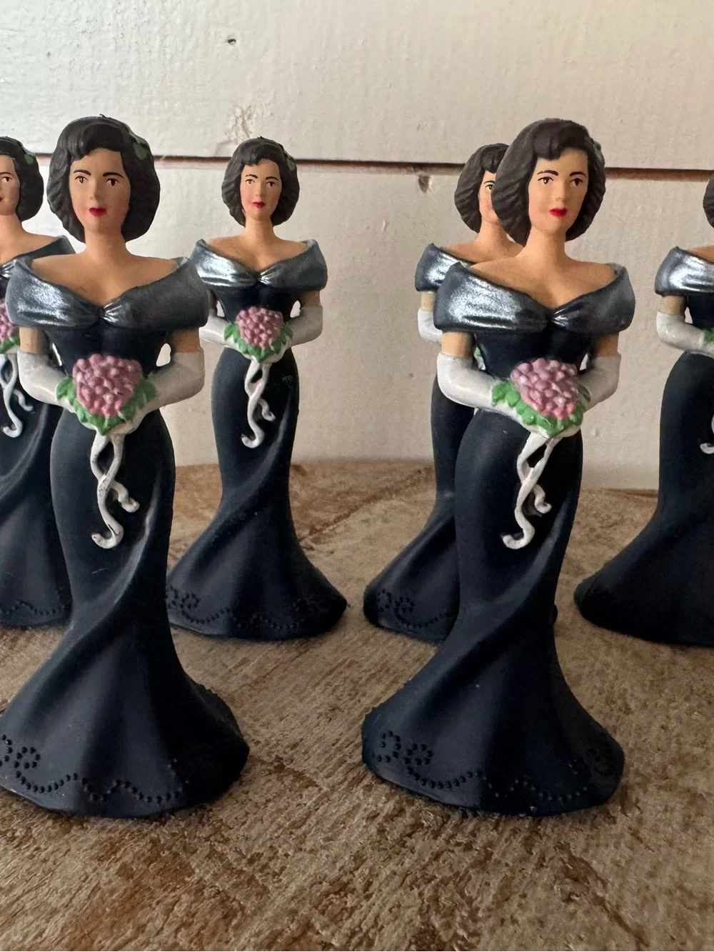 Bundle of 6 vintage leather plastic navy bridesmaid wedding cake toppers decor